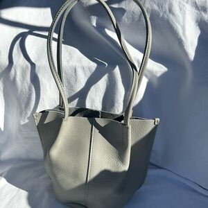 Gray Leather Bucket Tote Bag